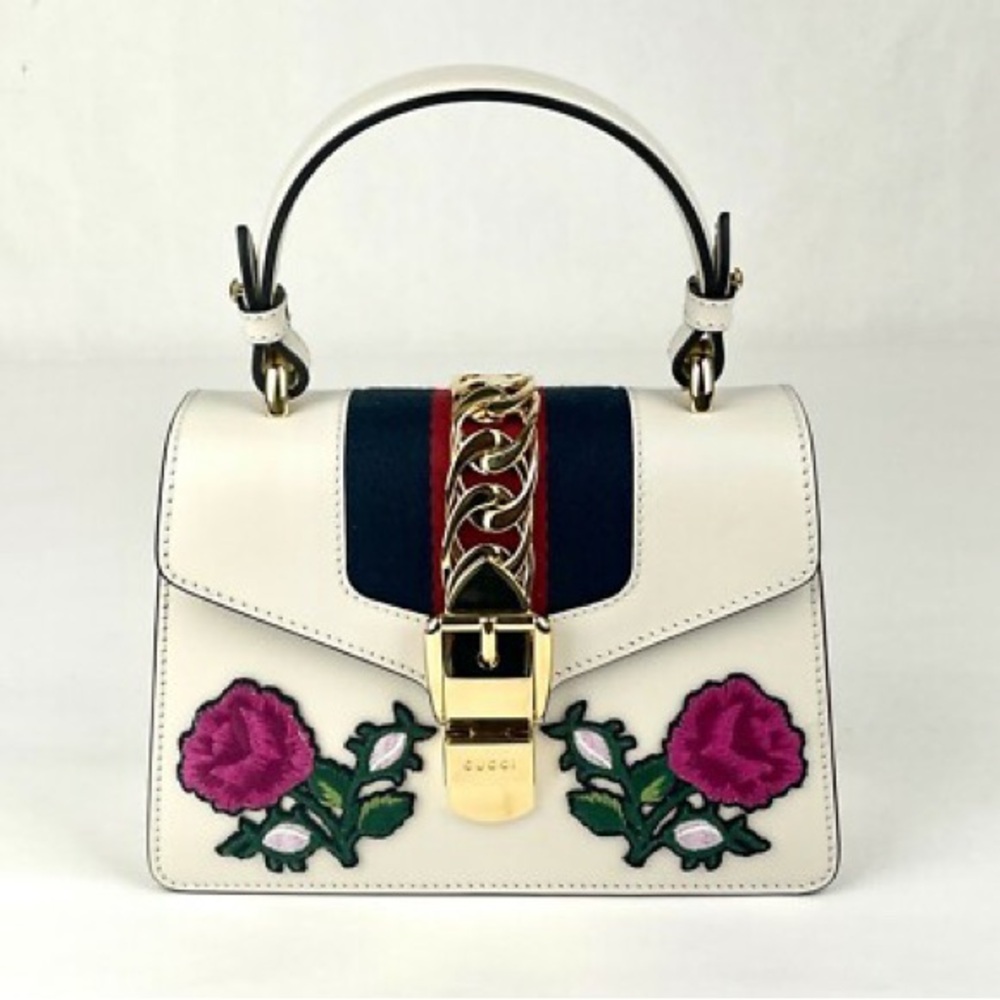 Gucci Sylvie Top Handle Bag - White Leather-Rare Gucci!-Comps are $1,700+ - Picture 6 of 15